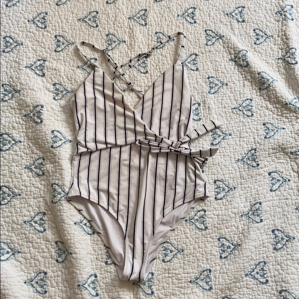 Super cute striped wrap tie one piece